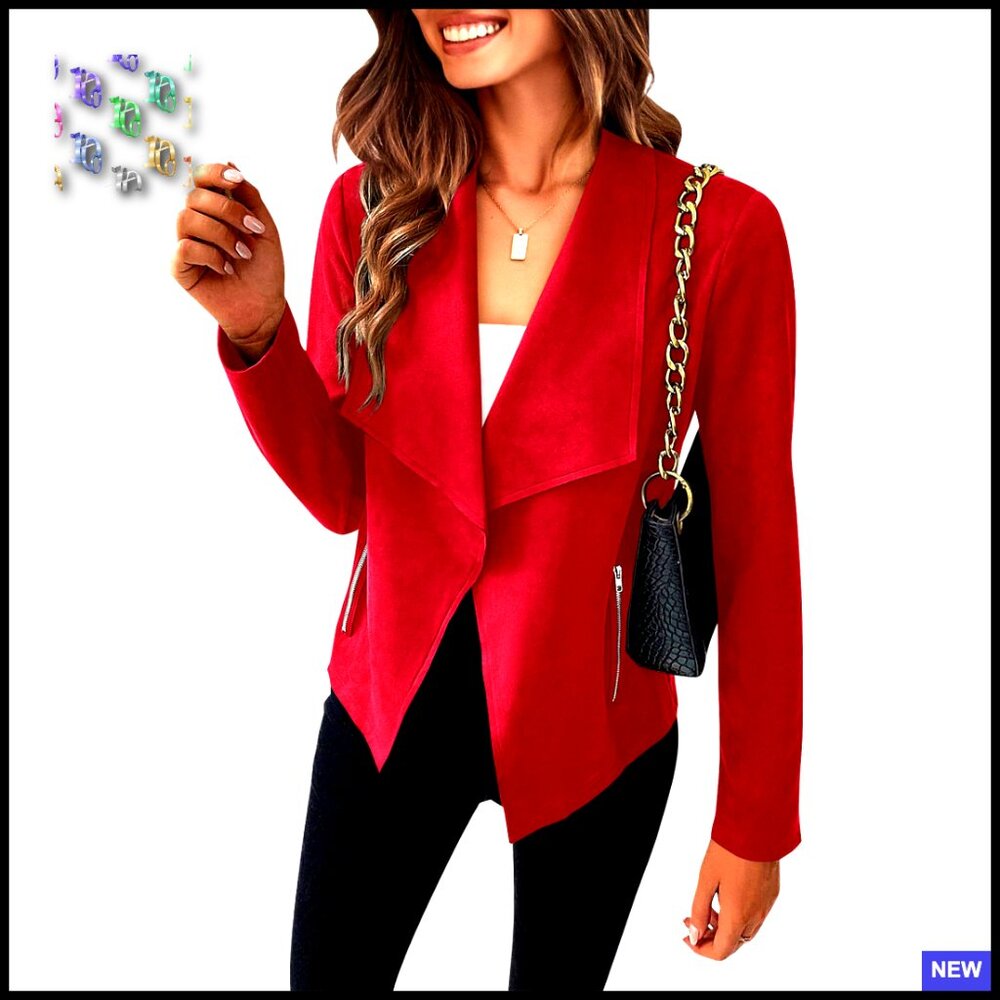 Faux Suede Cropped Jacket Open Front Waterfall Collar Casual Chic Fall Outwear